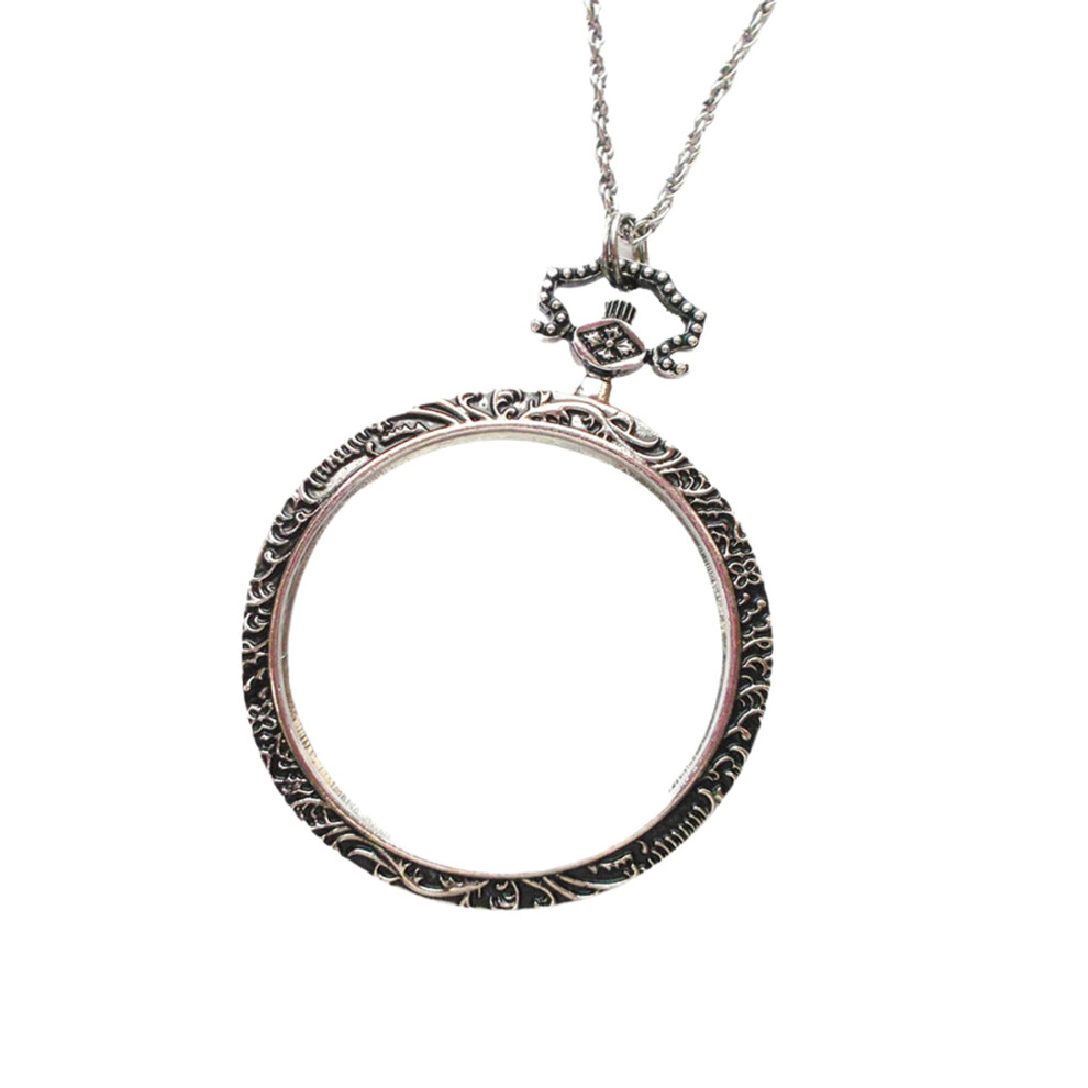 Silver 10X Magnifying Glass Necklace Pendant Glass Lens Loupe Necklace Handheld Hd Magnifier Vintage Reading Student Observation
