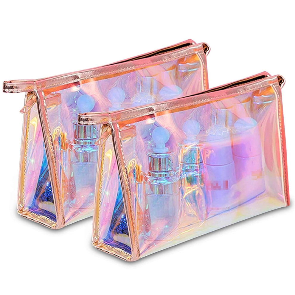 Multi-functional Toiletry Bag Iridescent Design, Portable Toiletry Bag With Dazzling Clear Cosmetic Bag, Holographic Makeup Bag For Women, Men