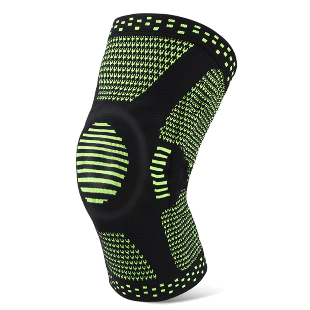 Green 1 Piece Knee Compression Sleeve Knee Brace With Side Stabilizers For Restoring Knee Pain, Meniscus Tear And Injuries M