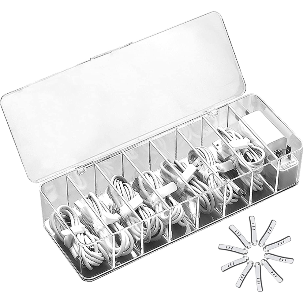Transparent Design Cable Storage Organizer, Clear Plastic Material Electronics Organizer Boxes For Desk, Drawer, And Vanity 9437117108687