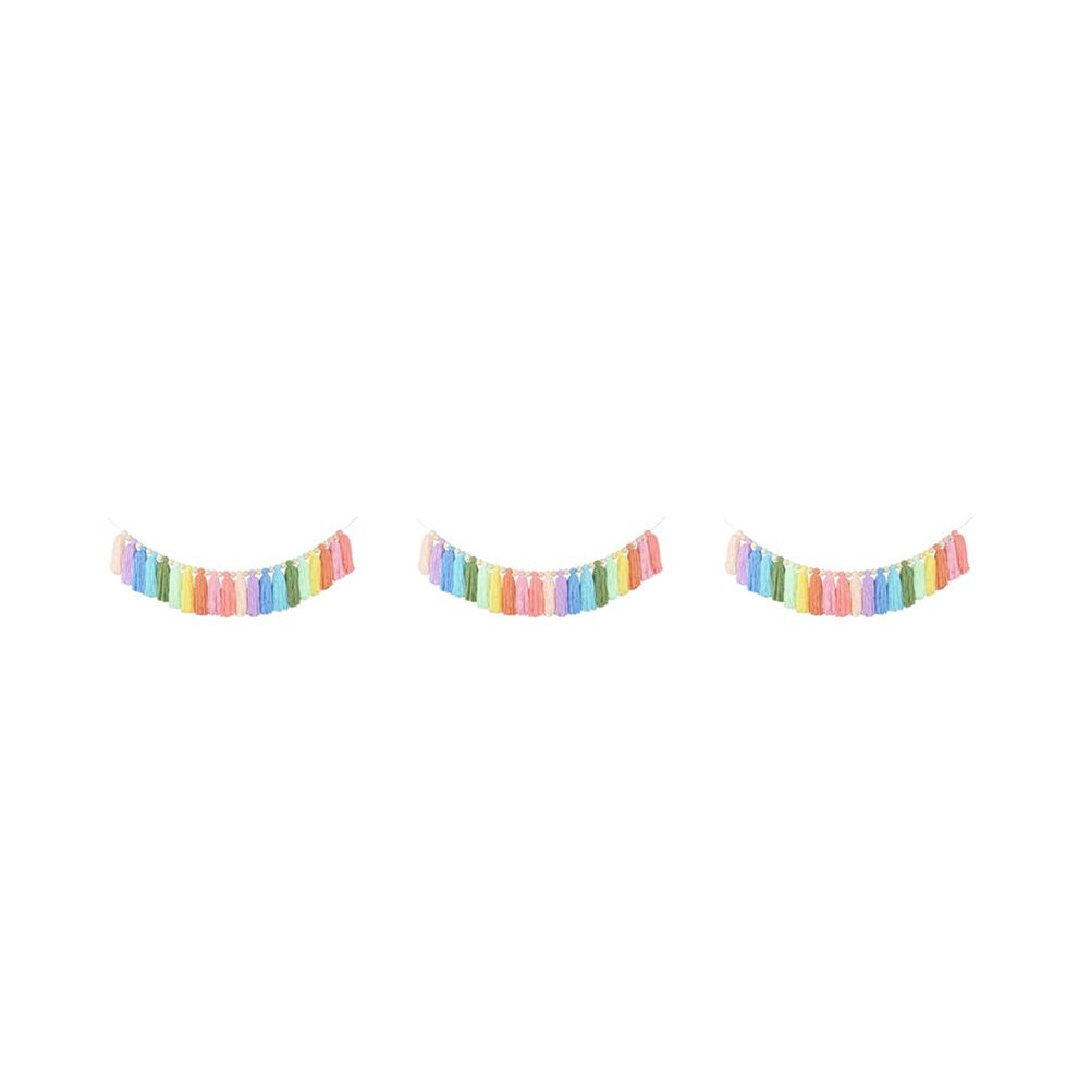 3pcs 37Inch Pastel Rainbow Tassel Garland with Wood Bead Colorful Tapestry for Bedroom Wall Classroom Party Decor