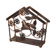 Handgefertigter Serviettenständer, freistehender Taschentuchspender mit Vogel- und Blumenmotiv aus Gusseisen, robuster Serviettenhalter aus Metall