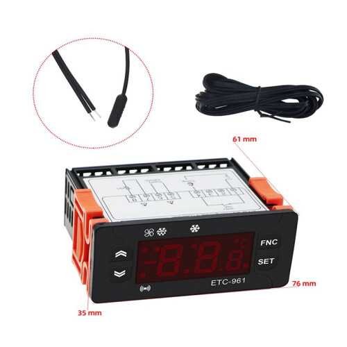 2X ETC-961 Thermostat Temperature Controller Humidity Control Thermometer Hygrometer Refrigeration Alarm 220V NTC Sensor 1