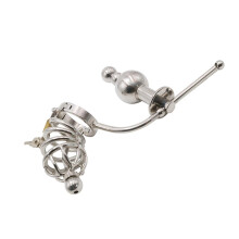 SM Bondage Men's Stainless Steel Chastity Lock with Anal Plug Heavy Duty Chastity Device Penis cage Bird Lock Anal Adult sm Toy(41.3mm)