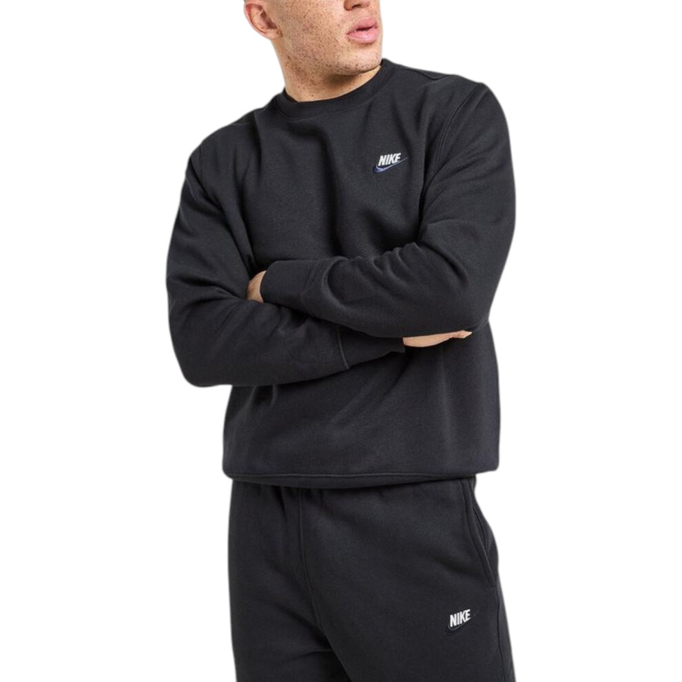 Nike (Black, L) Mens Sweatshirt Club Swoosh Casual Sportswear Pullover Top Cotton New Black
