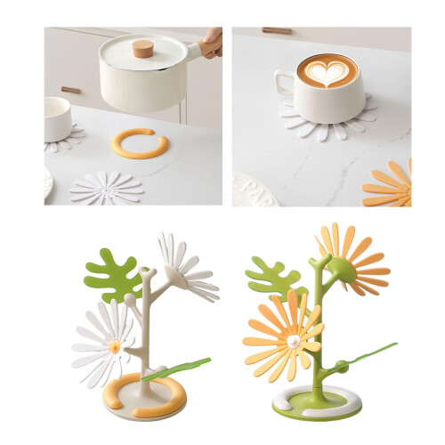 Thermal Insulation Daisy Flower Coasters Set Heatproof-White 2