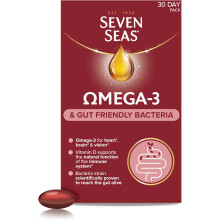Seven Seas Omega 3 et bactéries bénéfiques pour l'intestin avec vitamine D et Bacillus subtilis 30 capsules