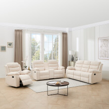 (1+2+3 seater, Beige) BOSTON 1+2 w CONSOLE+3 SEATER MANUAL FABRIC RECLINER w DRINKS CONSOLE SOFA SET