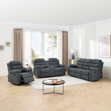 (1+2+3 seater, Grey) BOSTON 1+2 w CONSOLE+3 SEATER MANUAL FABRIC RECLINER w DRINKS CONSOLE SOFA SET