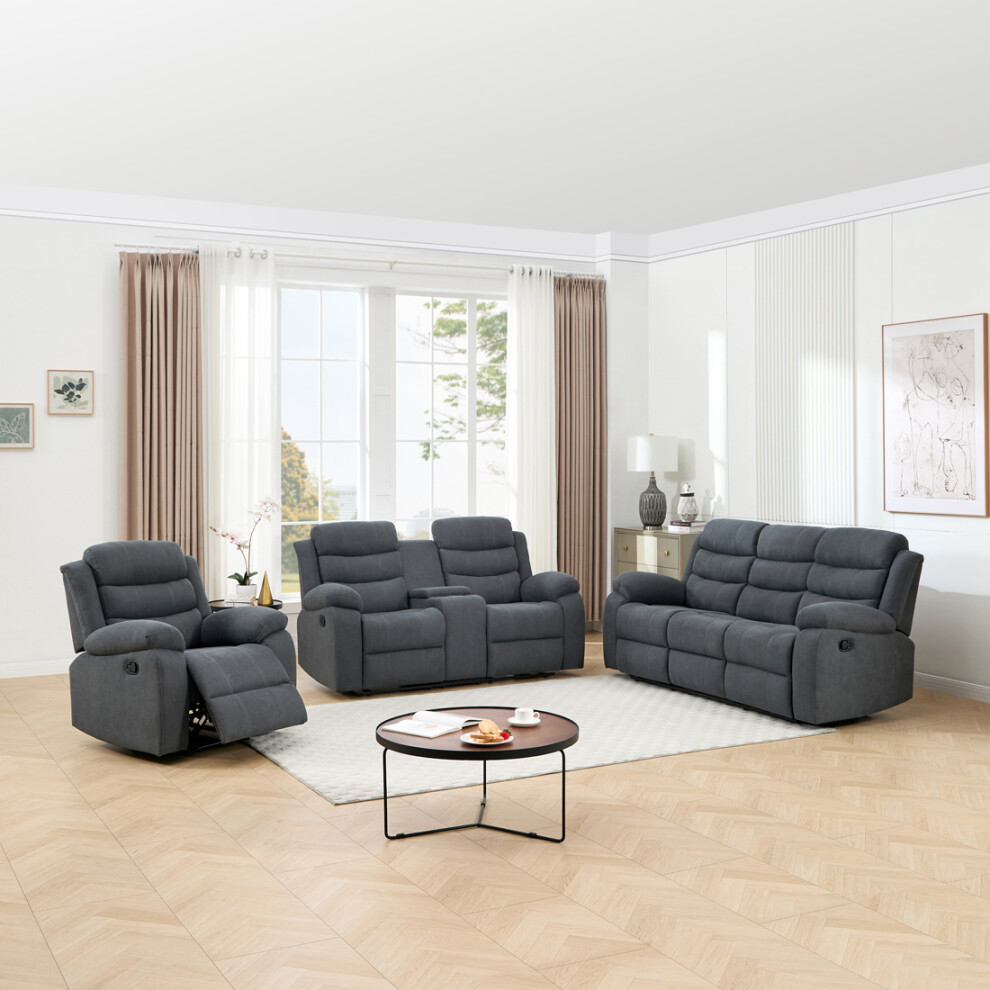More4homes (1+2+3 Seater, ) Boston 1+2 W Console+3 Seater Manual Fabric Recliner W Drinks Console Sofa Set Grey