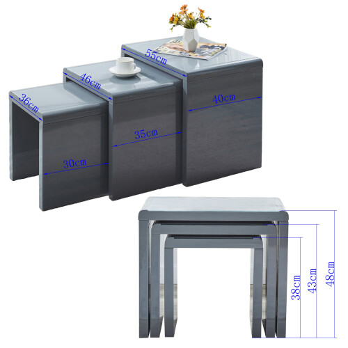(GREY) Nested Coffee Table Set of 3, Stackable Side Tables 2