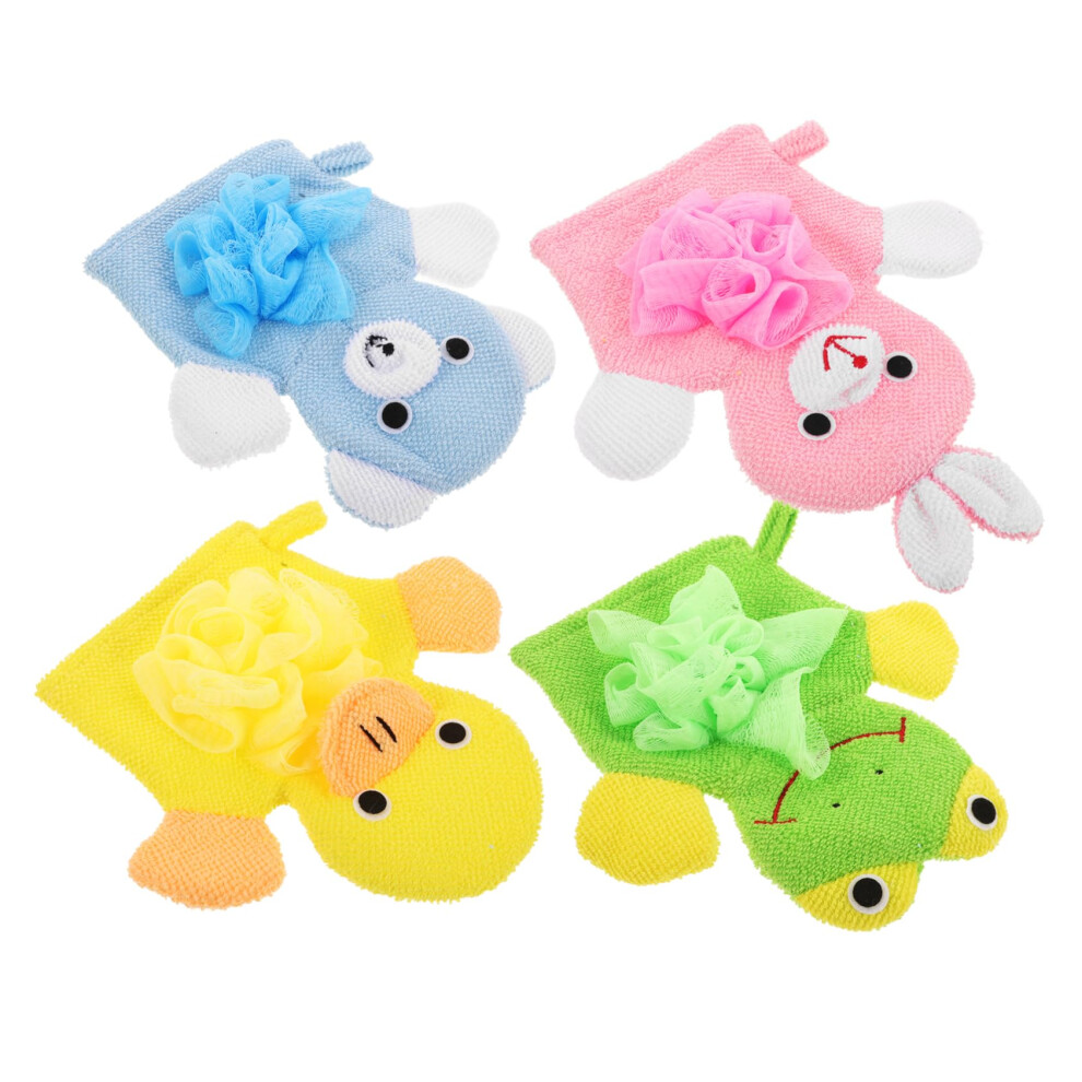 Kids Scrubbing Wash Mitt 4pcs Bath Ball Glove Loofah Dish Sponge Mits