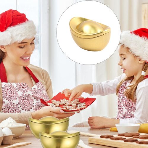 Golden Ingot Metal Candy Tin Chocolate Box Snacks Container-S 1