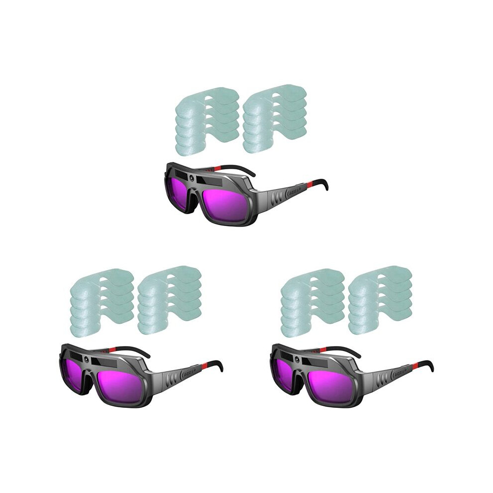3X Auto Darkening Welding Goggles Anti-Scratch Large View Welder Glasses For Plasma Cut With 30 Pcs Lenses 6132625394043
