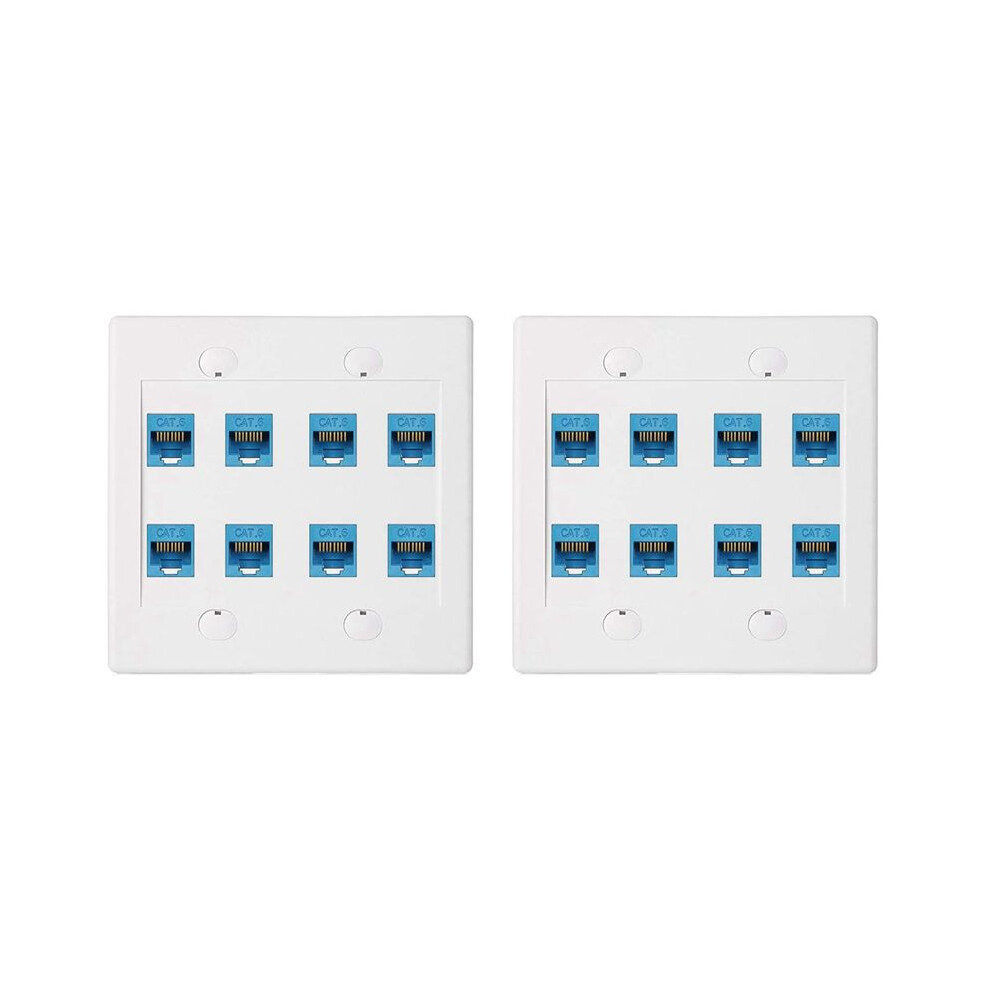 2X Ethernet Wall Plate 8 Port - Double Gang Cat6 Rj45 Keystone Jack Network Cable Faceplate Female To Female - Blue 4713822009903