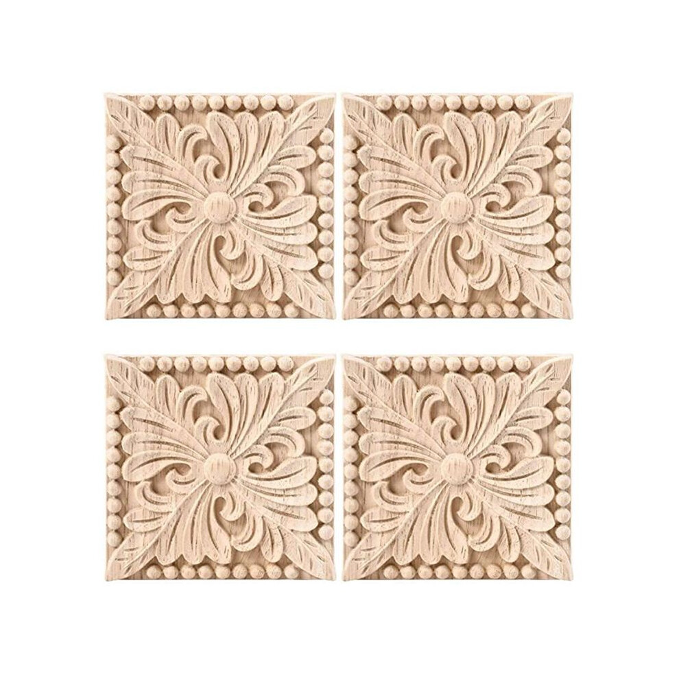 8 Pack Wood Carved Applique Onlay Square Carving Decal Unpainted Flower Door Cabinet Furniture Decoration 3.94X3.94inch 4713800797303