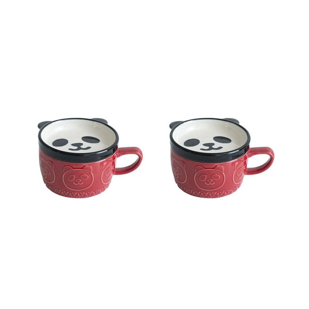 2X Japanese Cute Mug Creative Ceramic Shiba Inu Panda Coffee Cup with Lid Home Couple Milk Breakfast Cup Water Cup(Red)