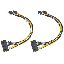 2Pcs PC PSU ATX 24-Pin Female to Dual PCI-E 6-Pin Male Converter Adapter GPU Power Cable Cord 18AWG 30cm Jumper Starter