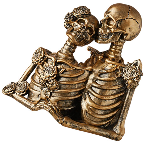 Halloween Skull Statue Handcrafted Design-Gold Hold hands