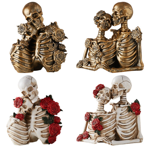 Halloween Skull Statue Handcrafted Design-Gold Hold hands 1
