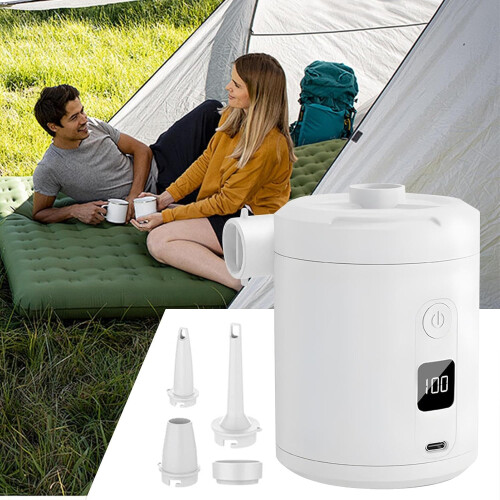 Portable Pump for Inflatables, Rechargeable, Quick Fill with Digital Display White 1
