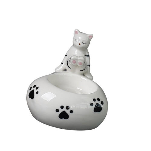 Earthenware Puss Encouraged Decorative Candle With Slow-White