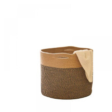 Cesto de roupa suja com apelo estético, cesto de corda de algodão para armazenamento na sala de estar, design em juta preta mesclada, solução