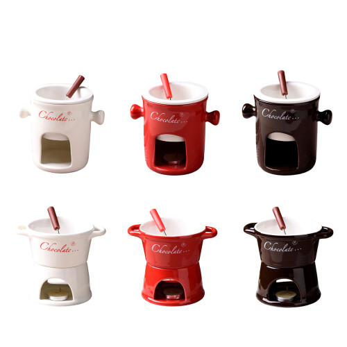 Microwave Safe Ceramic Fondue Cup for-Brown T shaped model 1