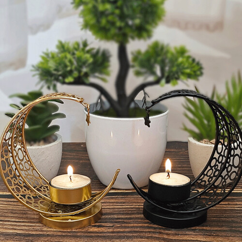 Moon Shape Candle Holders,Eid Ramadans Decorations-Black 2
