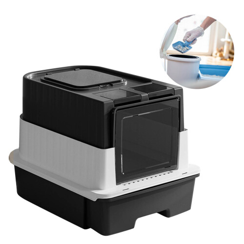 Sanitary Enclosed Puss Waste Box Two Compartment Arrange-Black