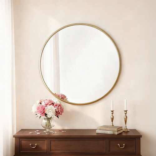 Living And Home Round Wall Mirror, Gold