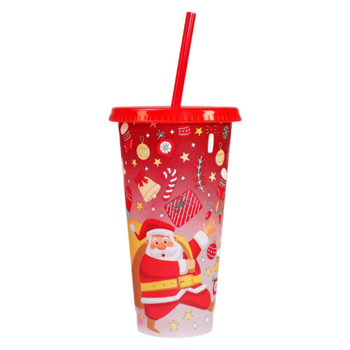 Tasse active froide décorée de Noël, 710 ml, recyclable,-rouge