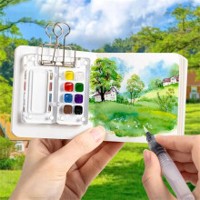 Watercolor Travel Paint Set, Mini Portable Wooden/Acrylic Grid Palette, Perfect for Pocket Artists