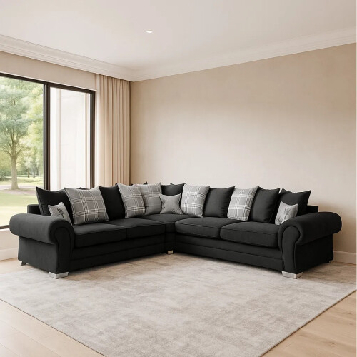 Furniture 786 Verona Scatter Back 2c2 Corner Sofa Black