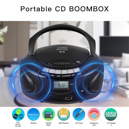 Multifunktionell CD-kassettspelare Bluetooth AM/FM-radio (EU) 1
