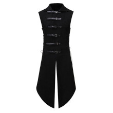 Gothic-Steampunk-Weste für Herren, langer mittelalterlicher Frack, ärmellos, Renaissance-Kleidung, Schwarz,