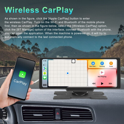 Monitor per auto da 10,26 pollici con schermo HD, compatibile con CarPlay wireless e Android Auto. 1