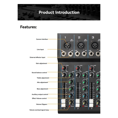 Professional 7-Channel Audio Mixer with USB MP3 Player EU Plug 2