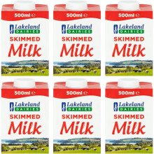Lakeland Dairies Long-life Skimmed UHT Milk, High Protein & Calcium, 500ML (Pack of 6, Total 3000ML)