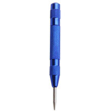 Automatic center punch driver, steel, springloaded, marked, starter holes, tool, drill, window breaker, blue, no caps