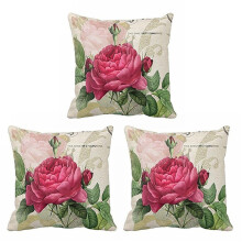 3X Vintage Floral/Flower Flax Decorative Throw Pillow Case Cushion Cover Home Sofa Decorative(Rose Flower)