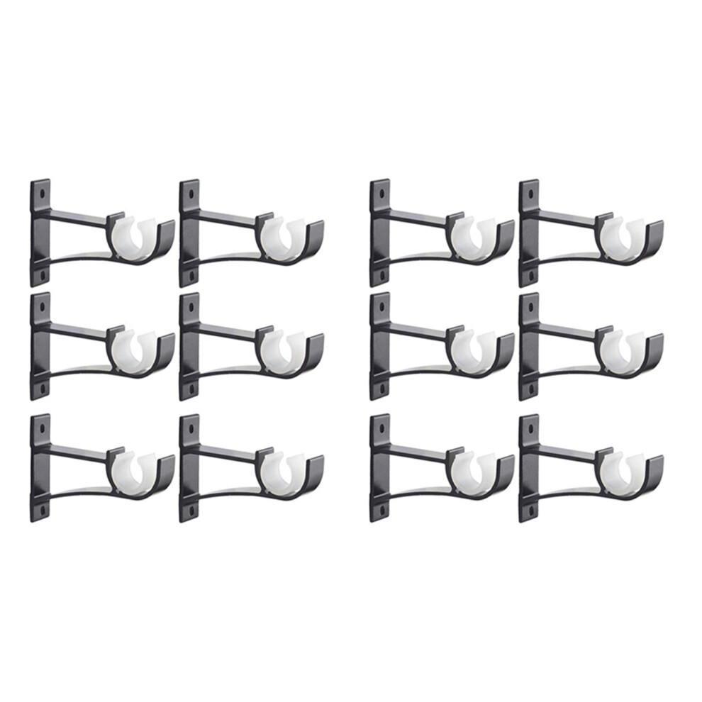Single Curtain Rod Brackets For Drapery Rod Aluminum Alloy Heavy Duty Curtain Rod Holders (Black) 12Pcs 4711401676713