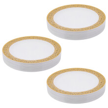 Gold Disposable Plastic Plates -Lace Design Wedding Party Plastic Plates,Gold Lace Plates Salad/Dessert Plates 75Pack