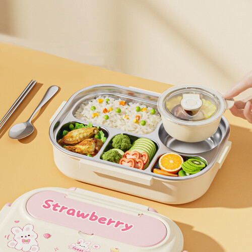 Edelstahl-Essenszubereitungsbox mit-Grüner Panda 5 Quadrate 2