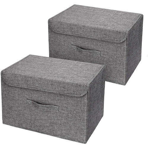 Foldable Storage Box with Lids, Linen Fabric Decorative Storage Containers, Reinforced Handles for Easy Carrying, Eco-Friendly Closet Organizer, Space