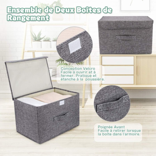 Foldable Storage Box with Lids, Linen Fabric Decorative Storage Containers, Reinforced Handles for Easy Carrying, Eco-Friendly Closet Organizer, Space 2