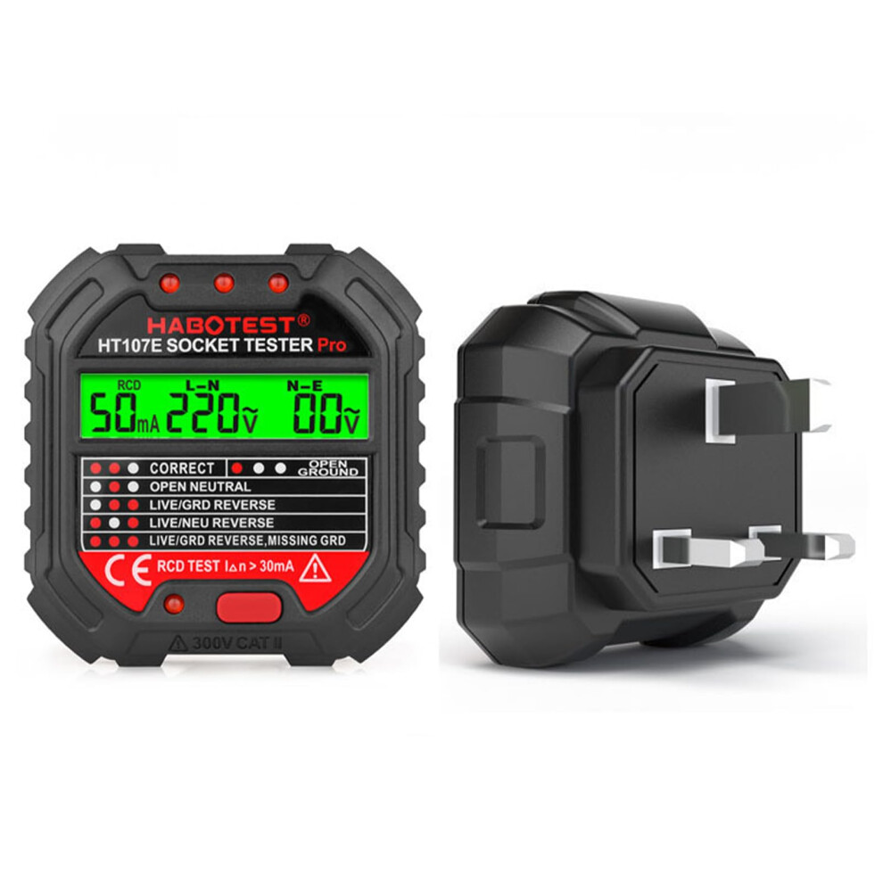 Socket Tester Uk, Rcd Plug Tester For Mains Outlet Wiring Fault Check, Digital Circuit Tester 90250V With Lcd Display 9365049630887