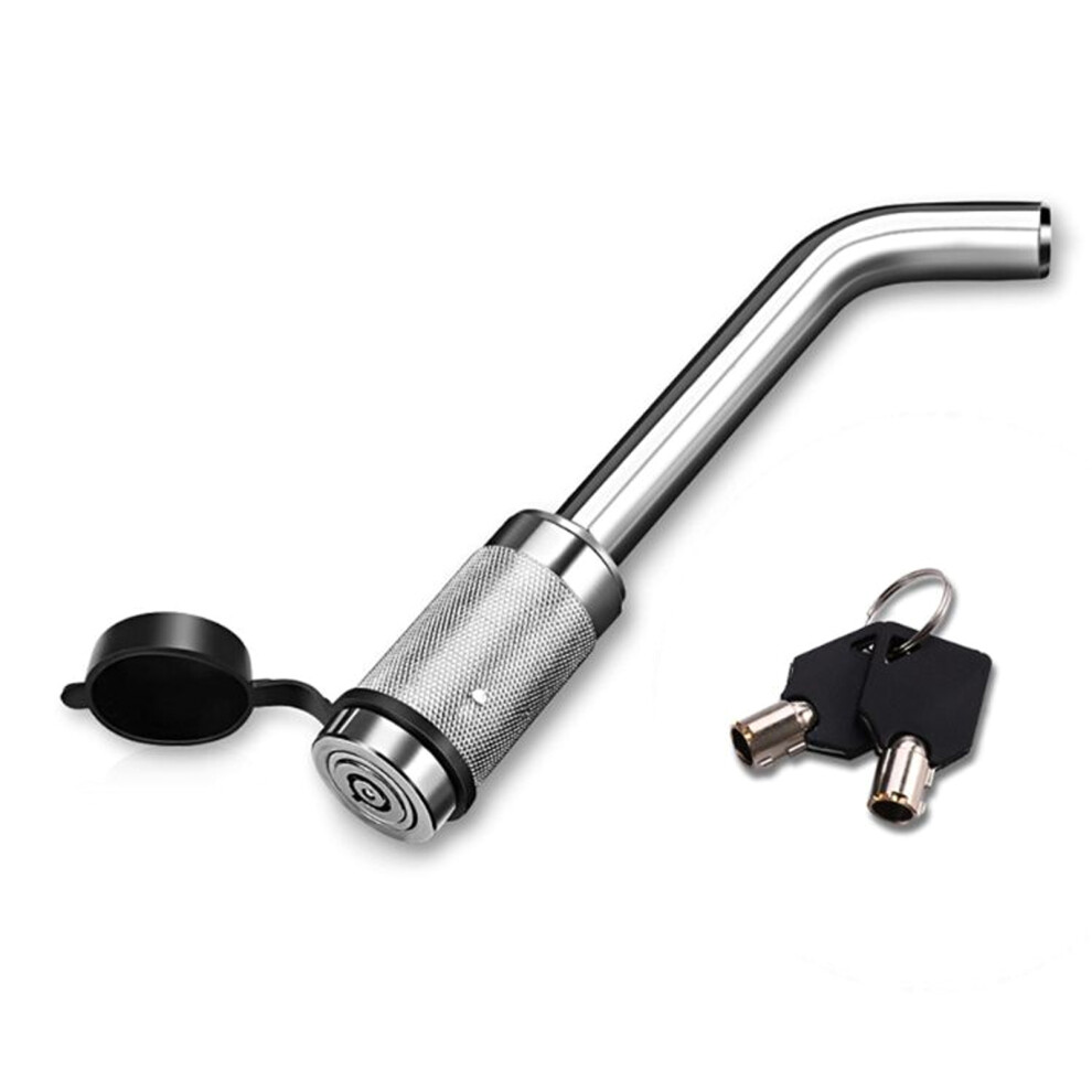 Weatherproof Anti-Theft Lock, Hitch Receiver Pin Lock 5/8In Bent Shaft 2" Trailer Hitches, Push To Lock Design Rubber Key Slot Cap Two Keys Included 9190834035475