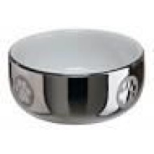 Bowl - Keramiek - Zilver/Wit - 300 ml - Kattenpootmotieven - Rond