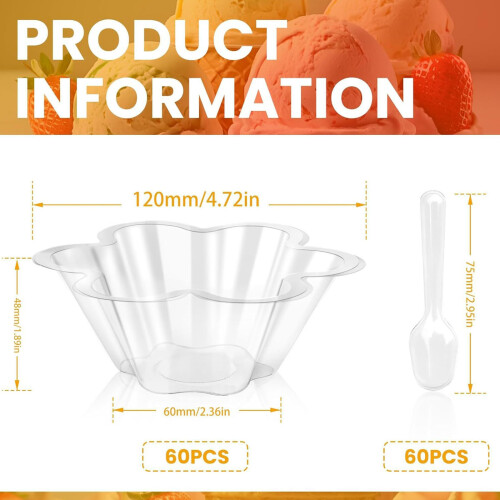 60Pieces Efficient Plastic Dessert Cups With 60 Matching Spoons 2